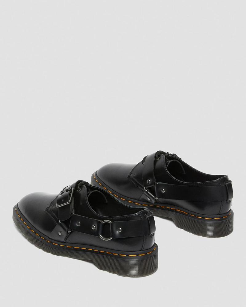 Men's Dr Martens Henree Polished Smooth Leather Buckle Shoes Black | AU 578UZG